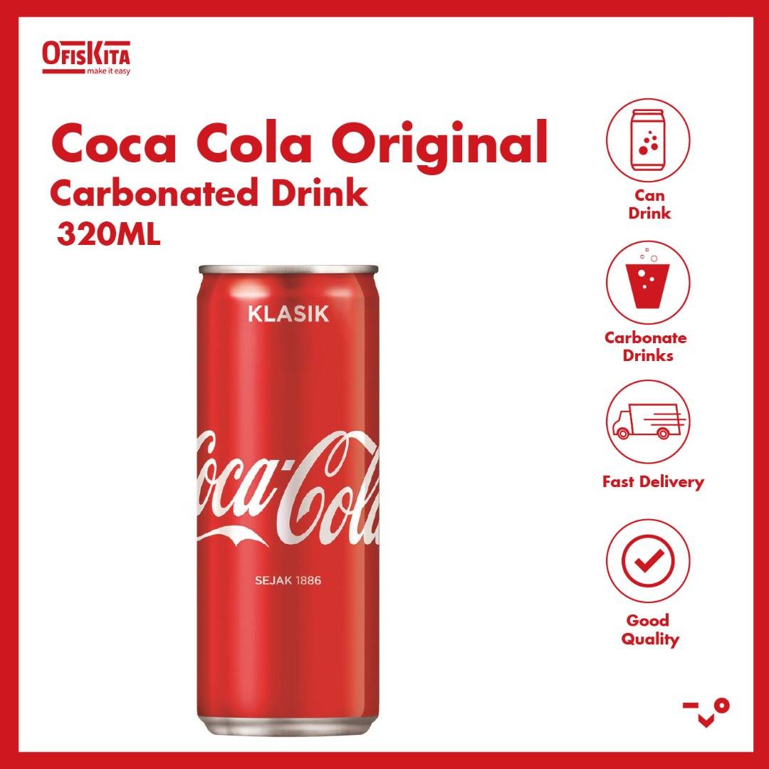 Ofiskita | Coca Cola Original Carbonated Drink 320ML 1 Tin / 24 Tins